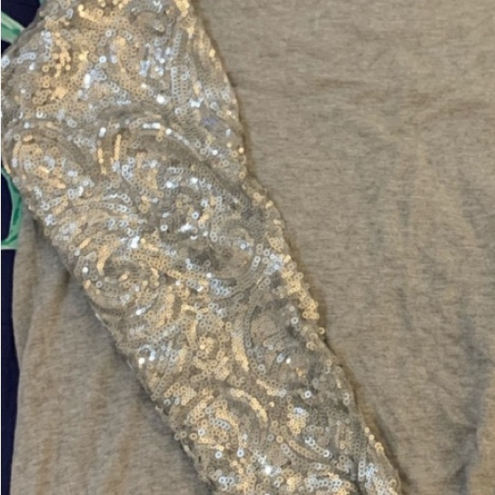 Halogen Gray Sweater With Silver Sequin Sleeves - image 3